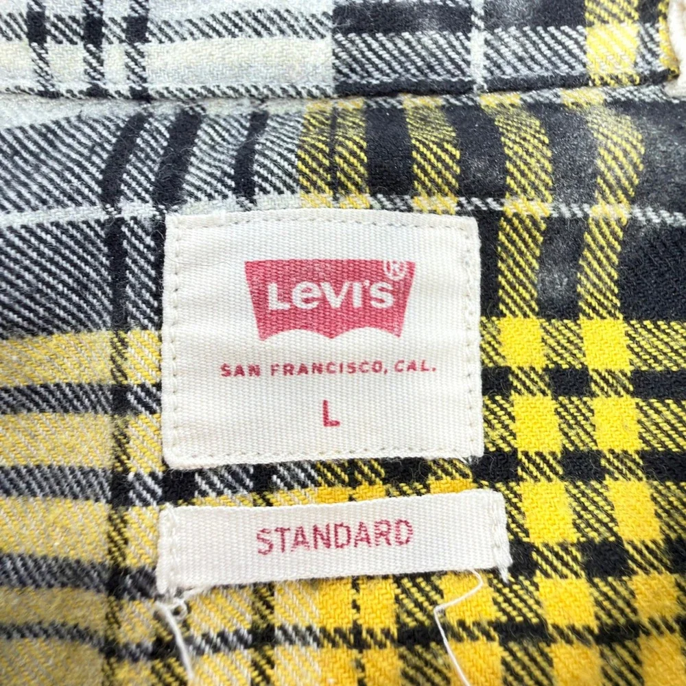 Levis Western Flannel Shirt Mens Large Yellow Black Plaid Snap 85745-0026